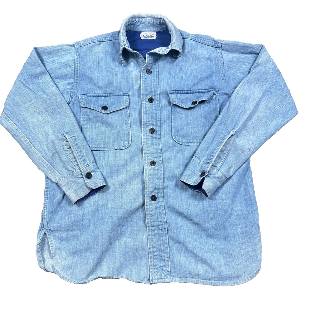 Vintage Madewell Denim Shirt Men Large Blue Jean Sanforized Button Up 70s 80s